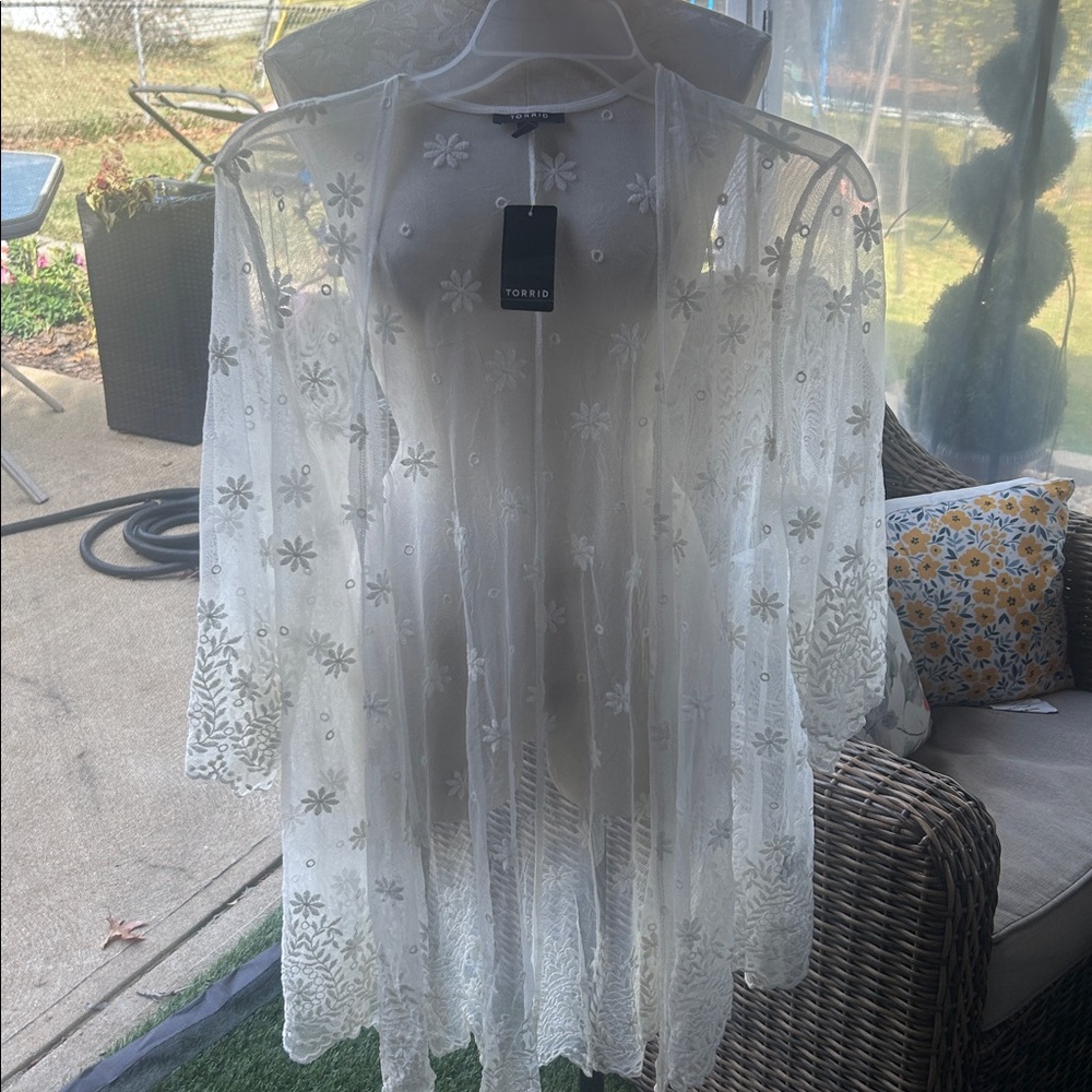 Torrid Scallop Mesh Kimono - Picture 5 of 9